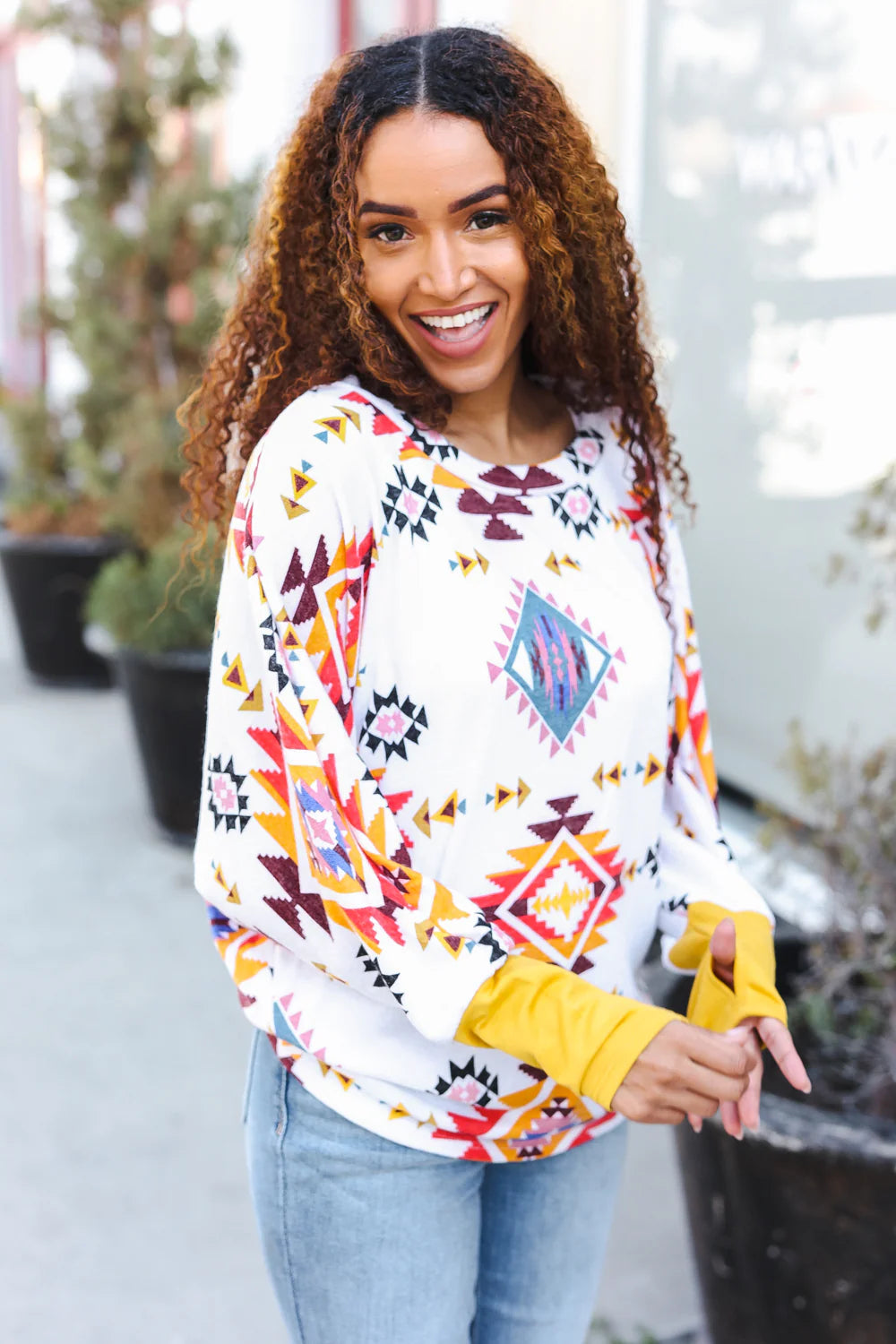 Ivory Multi Aztec Dolman Top