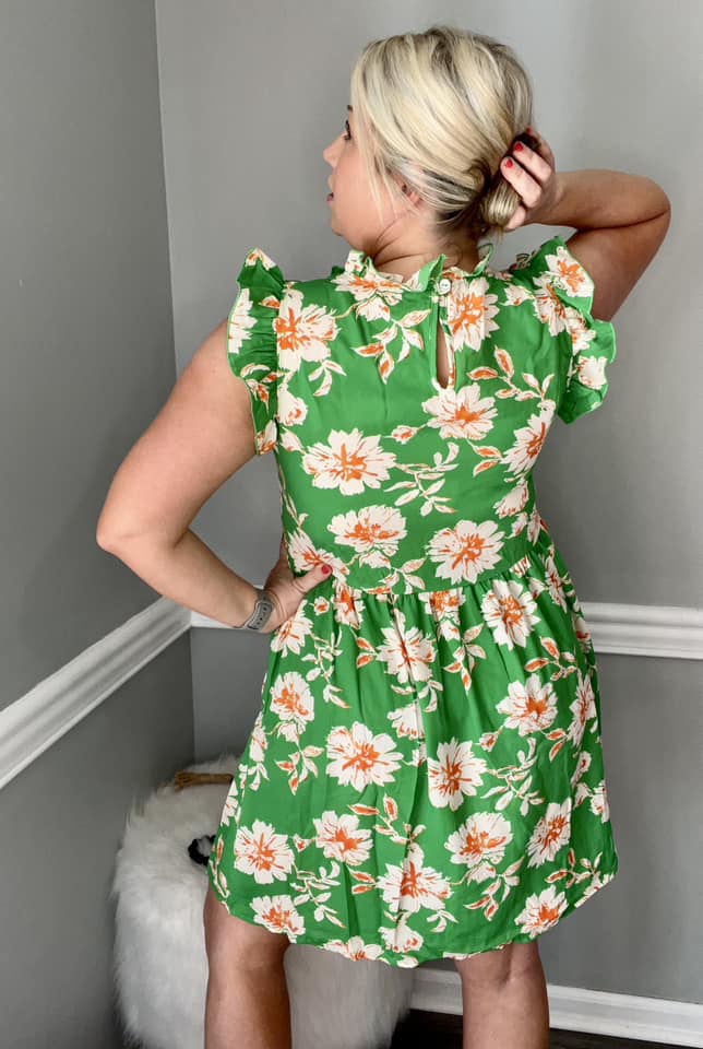 Green Ruffle Sleeve Dress