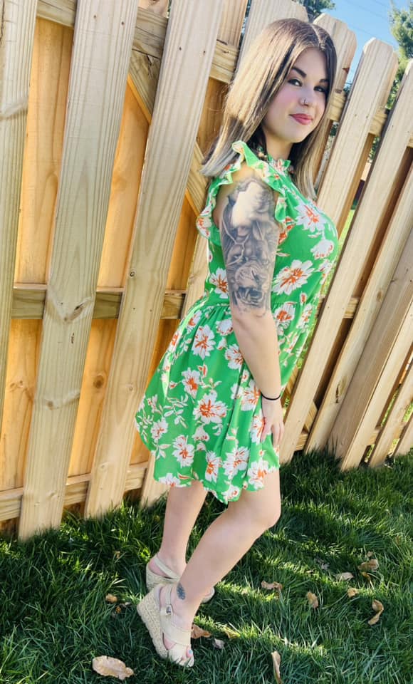 Green Ruffle Sleeve Dress