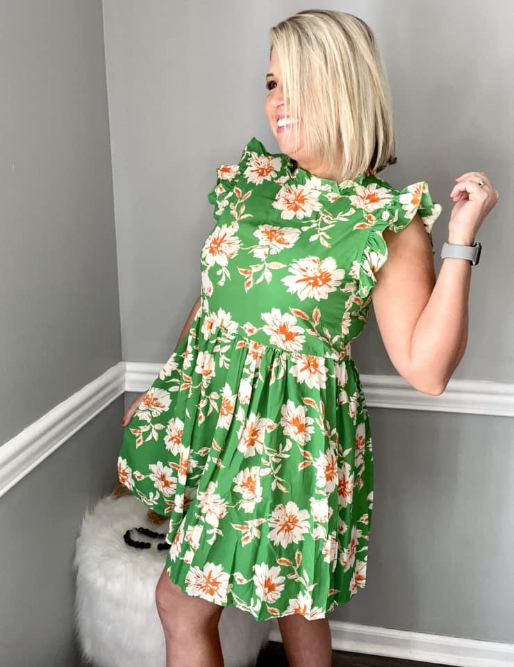 Green Ruffle Sleeve Dress