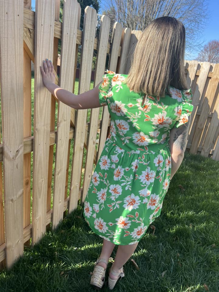 Green Ruffle Sleeve Dress