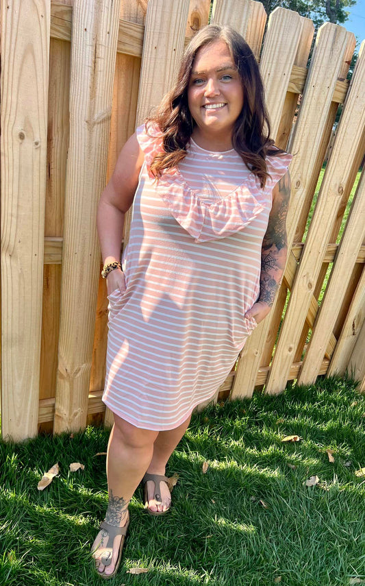 Pink Ruffle Neck Dress