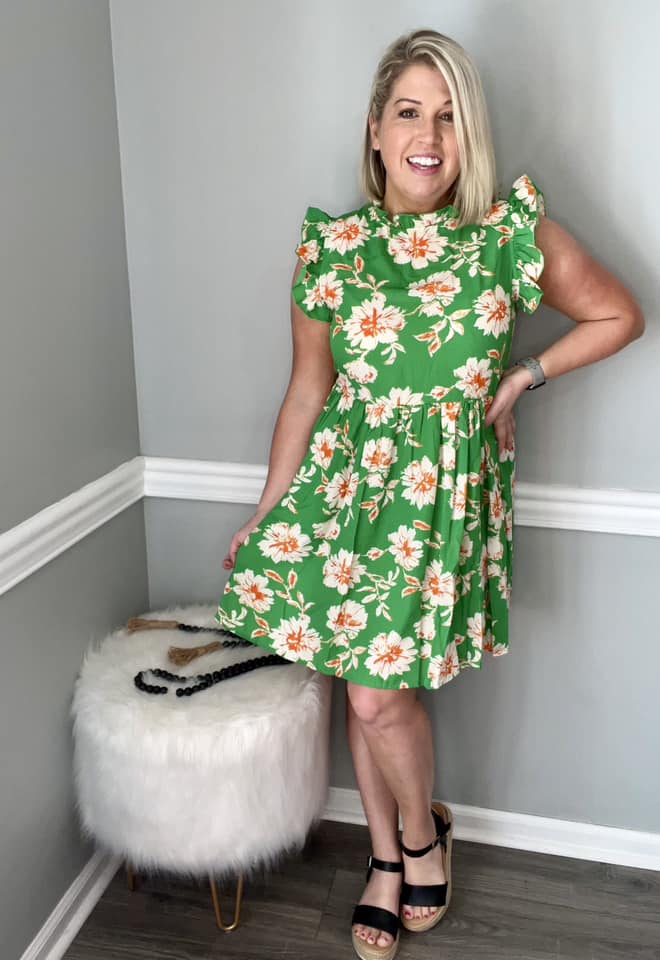 Green Ruffle Sleeve Dress