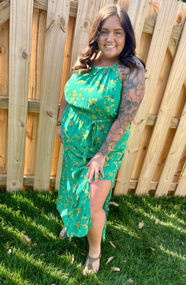 Green Halter Slit Dress