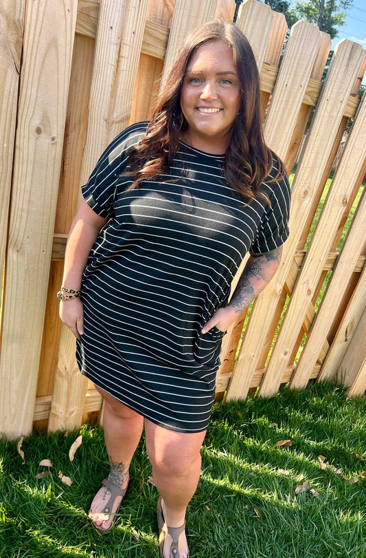 Black & White Striped Midi Dress