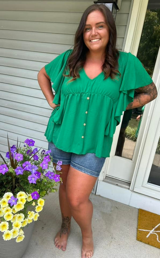 Gorgeous in Green Baby-Doll Top