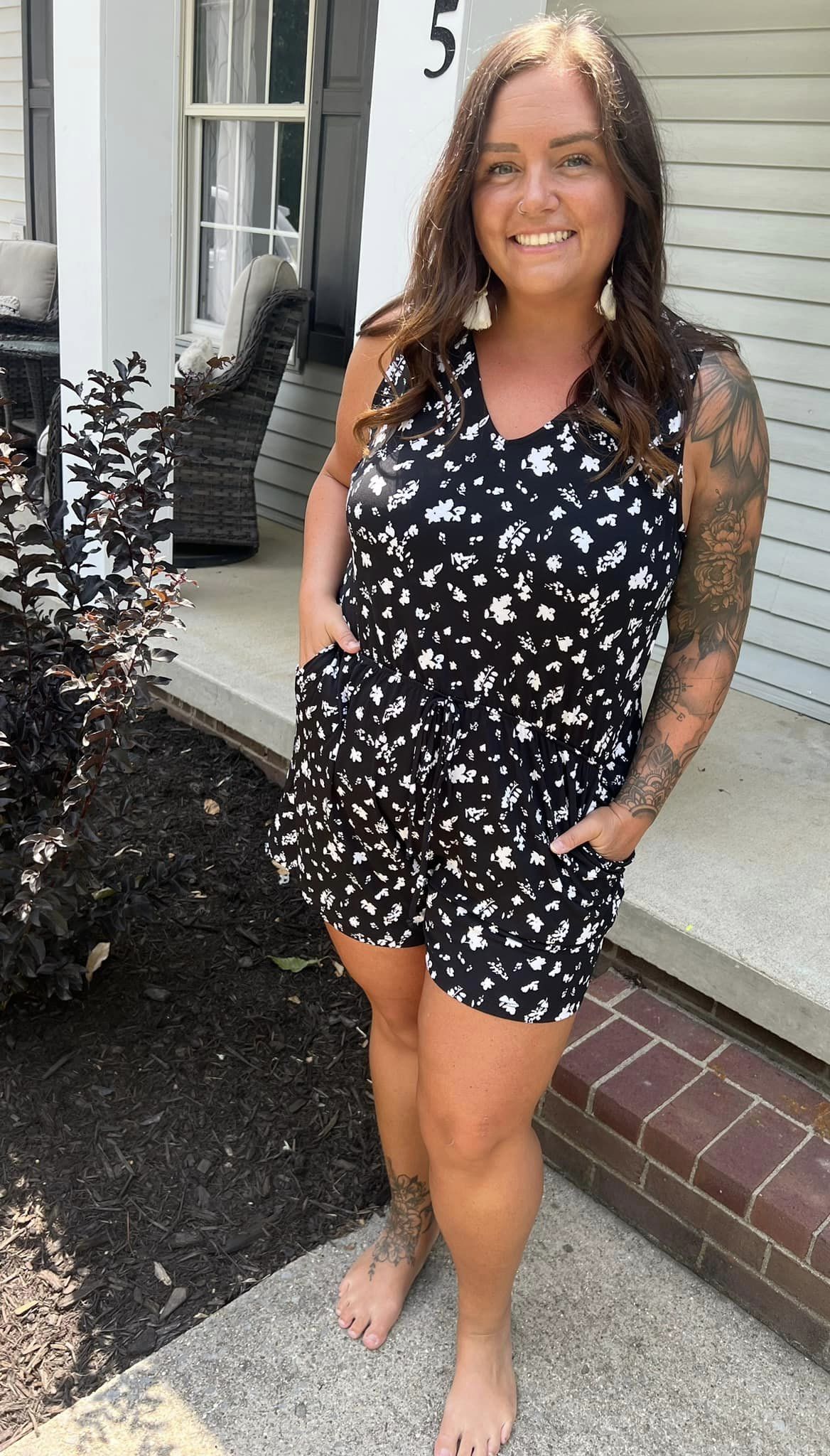 Black/White Floral Romper