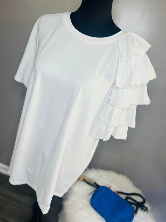 One Sleeve Layered Ruffle Top