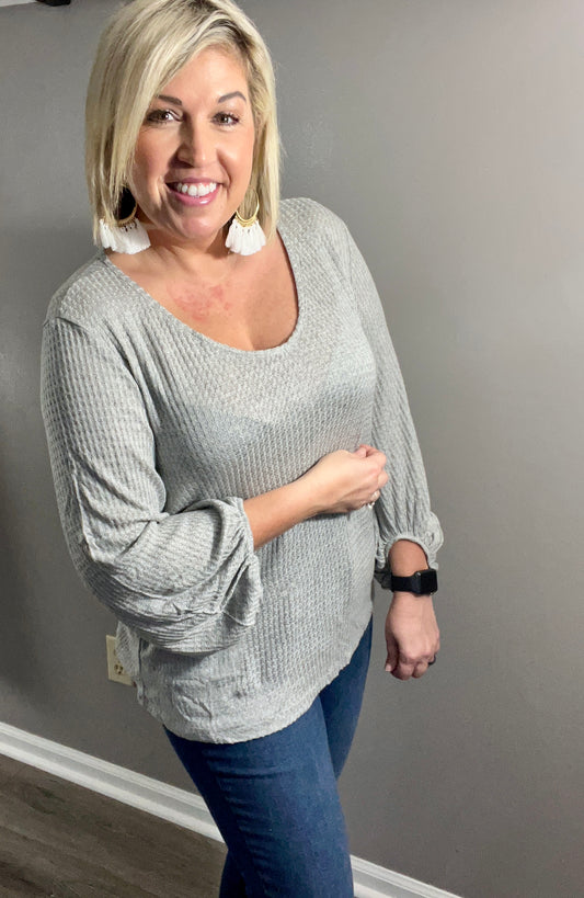 Grey Thermal Bubble Sleeve Top