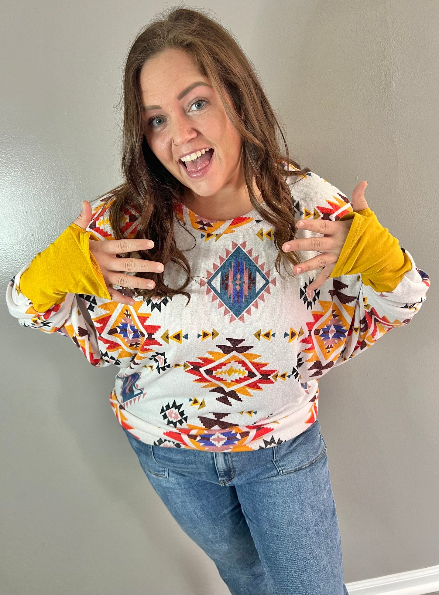 Ivory Multi Aztec Dolman Top