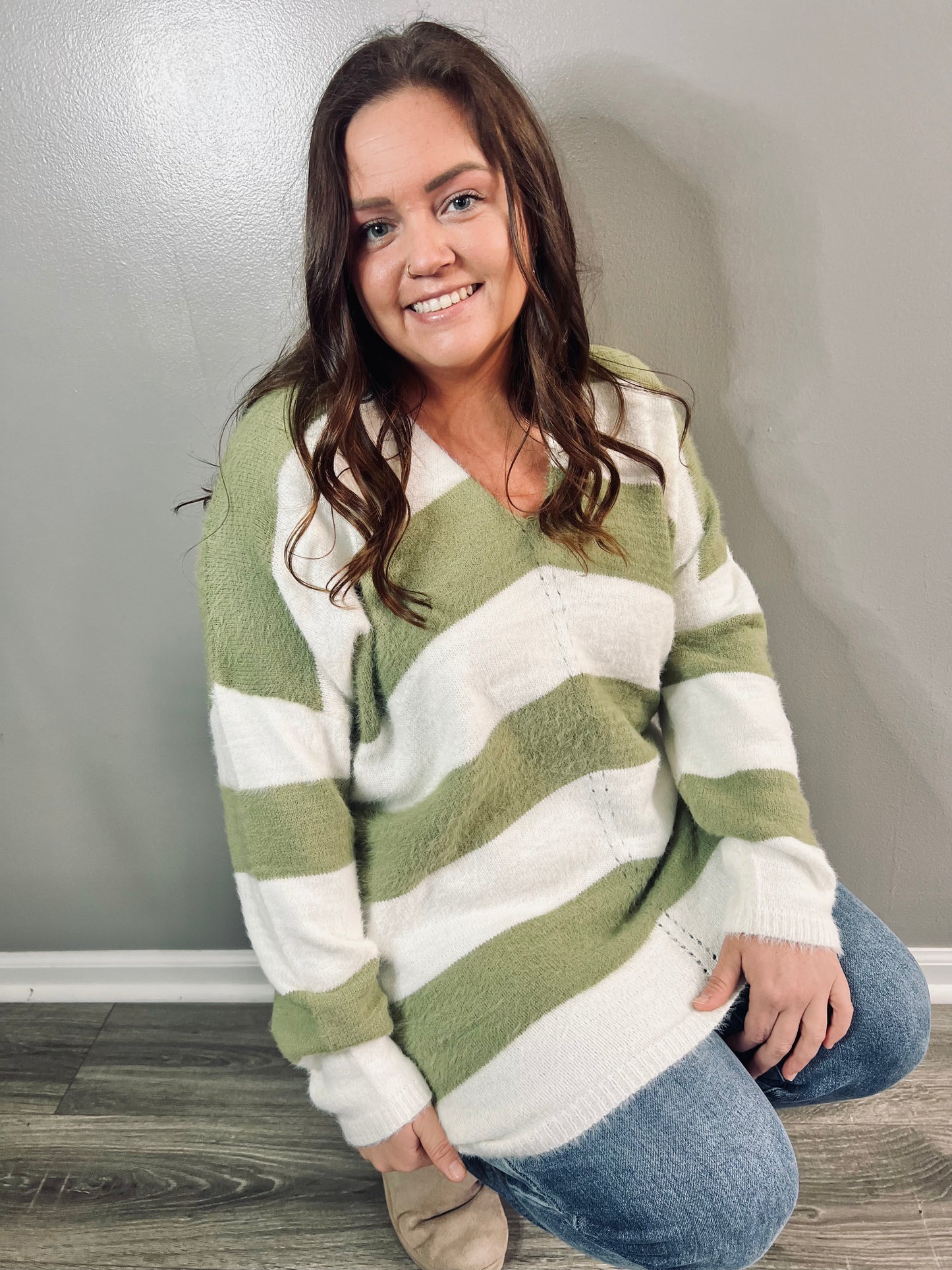 Moss & Ivory Stripe Sweater