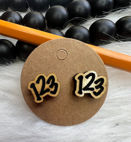 "123" Wooden Stud Earrings