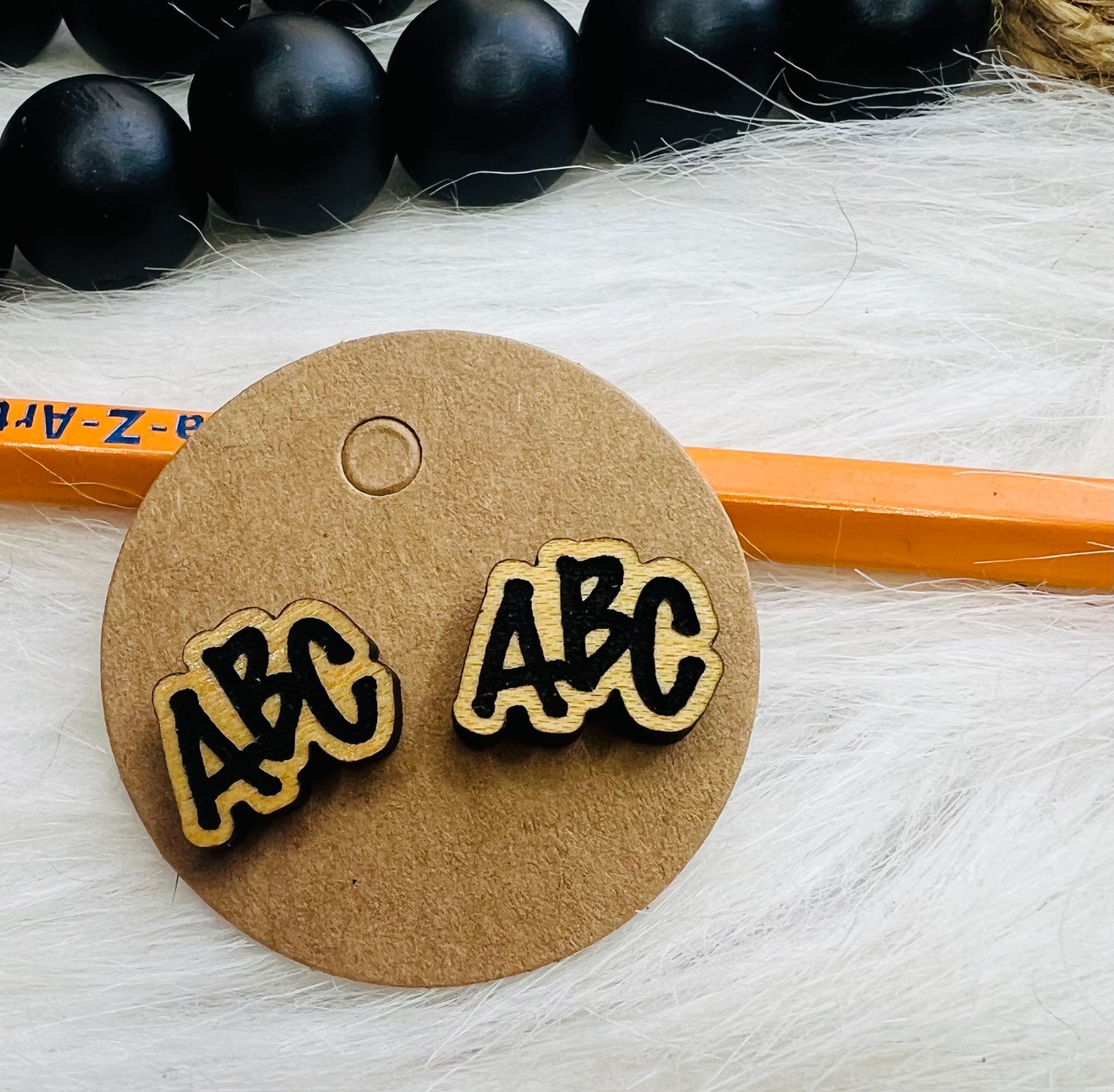 "ABC" Wooden Stud Earrings